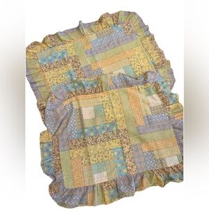 Vintage‎ 1970s patchwork ruffled pillow shams set of 2 cotton/polyester kitschy